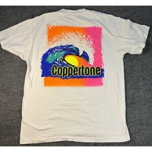 Vintage Coppertone Sunscreen Promo Shirt Mens L White 90s Beach Surf Sun Wave